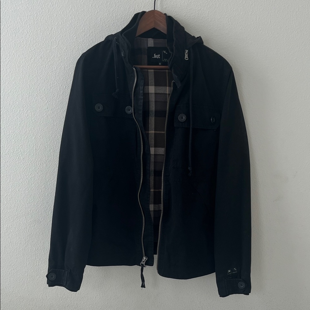 Lost Black Hooded Jacket with Plaid Lining